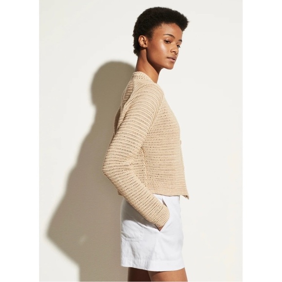 Vince Crochet Cardigan Button Front in Straw - Picture 2 of 7